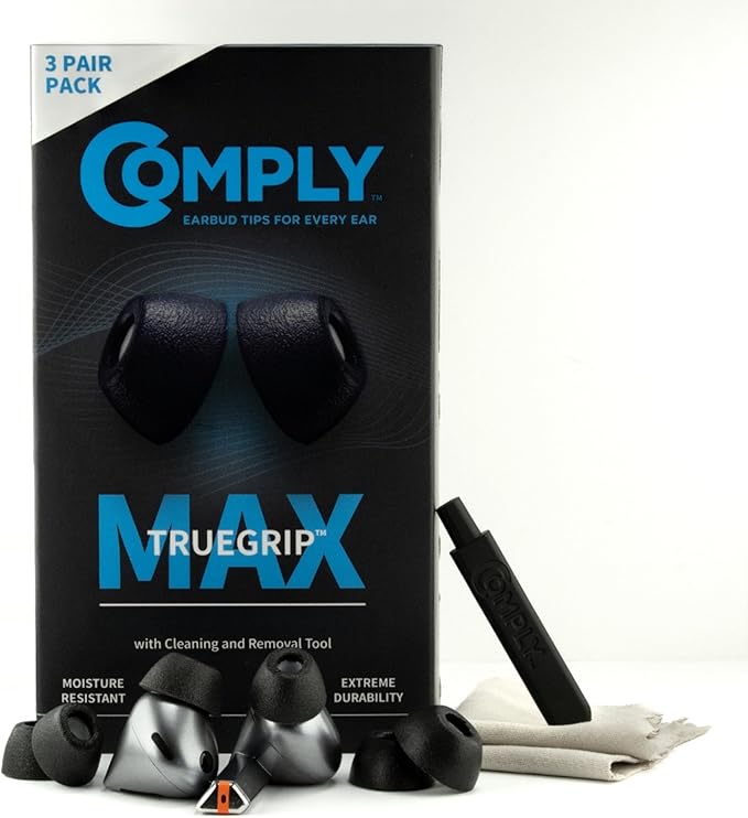 Comply TrueGrip MAX | Premium Memory Foam Replacement Earbud Tips for Samsung Galaxy Buds4 Pro & Buds3 Pro | Long-Lasting Comfort, Secure Fit, Noise Isolation | Black (S/M/L) (3 Pairs)