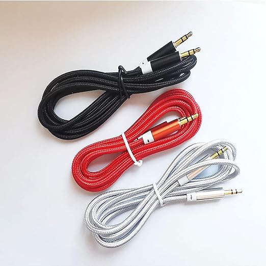 Faoyliye 3.5mm Nylon Braided Stereo Audio Cable,(3 Pack) 4.9ft/1.5m Male to Male Aux Cord Audio Cord Compatible iPhones, iPads and Other 3.5mm DC Plug Port Device (Silver)
