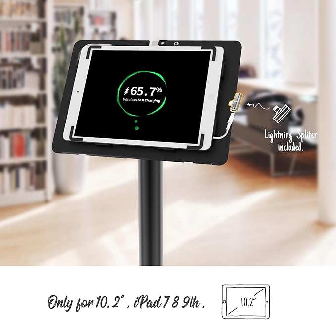 Beelta Tablet Floor Stand Compatible with 10.2" iPad 7 8 9, Rotate Lockable Metal Tablet Enclosure+Aluminum Pole+Metal Base - BSF302BT
