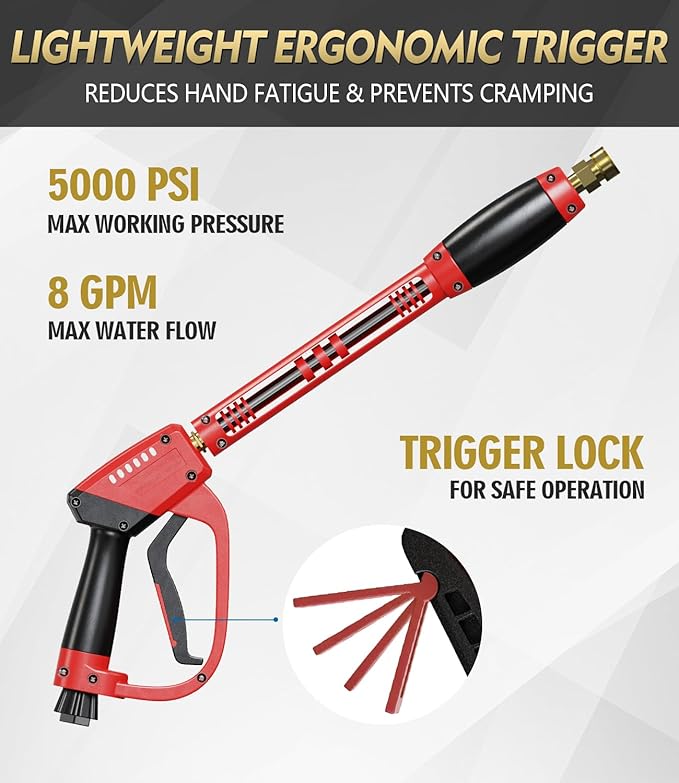 Pressure Washer Gun and Hose Kit, 4800PSI Steel-Braided & Durable - Flexible & Kink-Resistant Power Washer Hose 100 FT with 3/8" Swivel Quick Connector and M22 14mm Adapters Replacement
