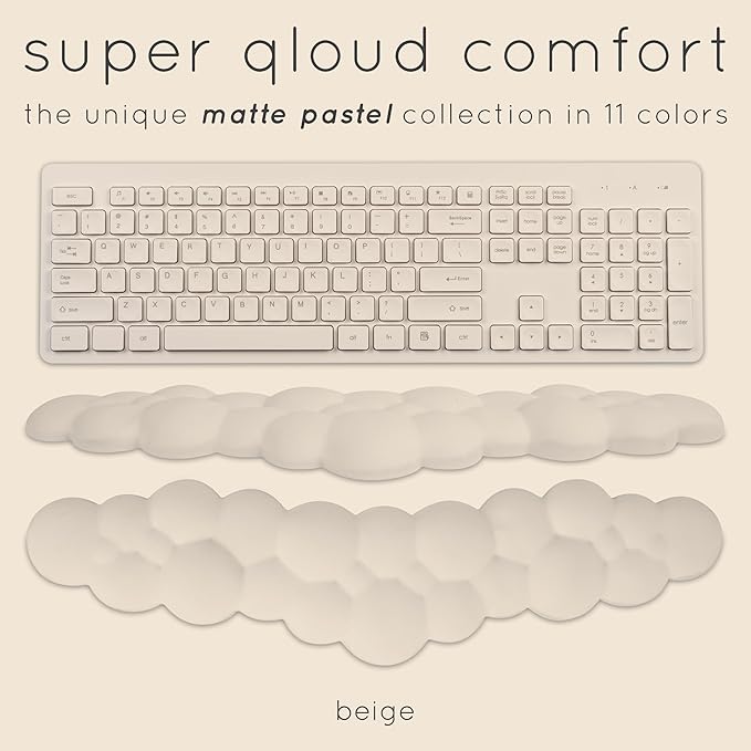 Cloud Keyboard Wrist Rest – Create-ables Qloud Cloud Wrist Rest for Computer Keyboard and Mouse, Ergonomic Memory Foam Wrist Pad with Non-Slip Base, Includes Cloud Mouse Pad – Beige