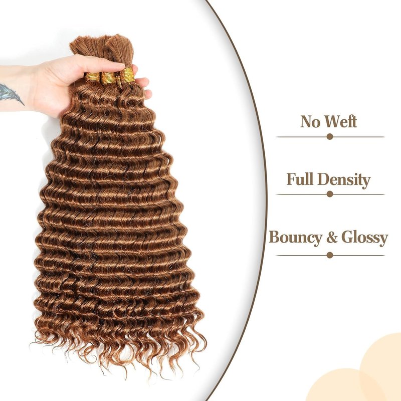 Cklikeb Braiding Human Hair 100g 24 Inch Color 30# Deep Water Wave Bulk Human Hair for Braiding No Weft Brazilian Virgin Deep Curly Human Hair Extensions for Boho Braids (Color30, 24 inch,100g)