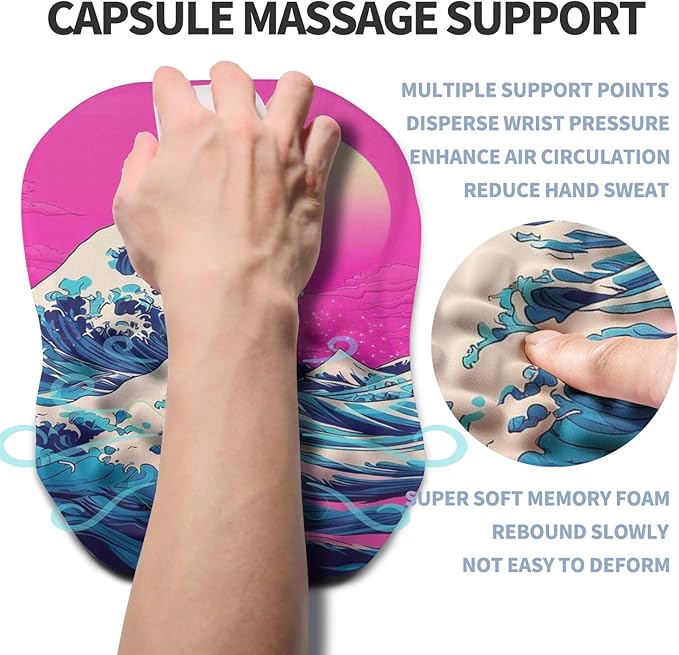 Gleamtide Ergonomic Raised Mouse Pad Wrist Support with Bilateral Slope Memory Foam Mousepad for Wrist Rest and Carpal Tunnel Pain Relief 11.8x7.9〃Twilight Waves