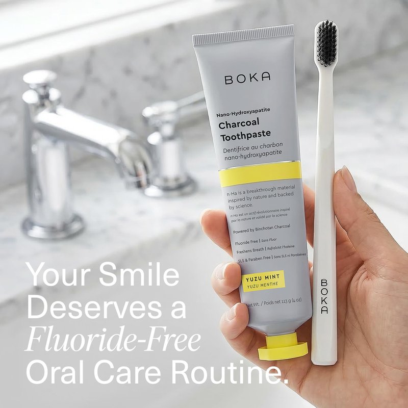 Boka Fluoride Free Toothpaste, Nano Hydroxyapatite Toothpaste, Appropriate for Sensitive Teeth - for Adult Oral Care - Charcoal Yuzu Mint Flavor, 4 Fl Oz 1Pk