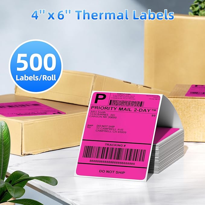 Omezizy 4x6 Thermal Labels, 1 Packs of 500 4x6 Fold Labels Rose Red - Compatible with JADENS, ASprink, Phomemo, Rollo, Zebra, Omezizy and Other Thermal Printers