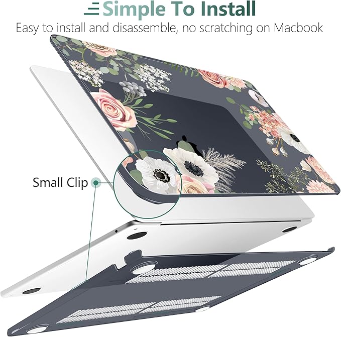 TWOLSKOO for MacBook Air 13 inch Case M5 2026 M4 2025 M3 M2 2024-2022 A3449 A3240 A3113 A2681, Plastic Hard Shell & Keyboard Cover & Type C for MacBook Air 13.6 inch Case, Rose Flower