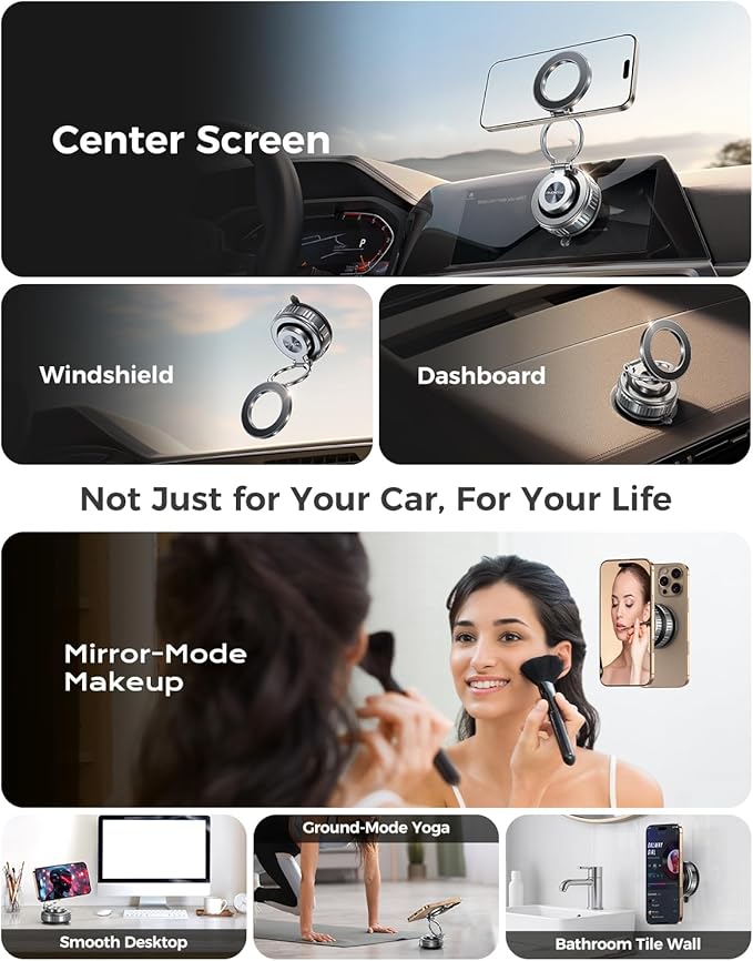 DIMONCOAT 2026 Upgraded 360° Vacuum Magnetic Phone Holder for Car [109LB Suction+2800gf Magnetic], Magsafe Car Mount Suction Cup Phone Mount, Foldable Car Phone Holder for iPhone 17/16 Pro Max Air