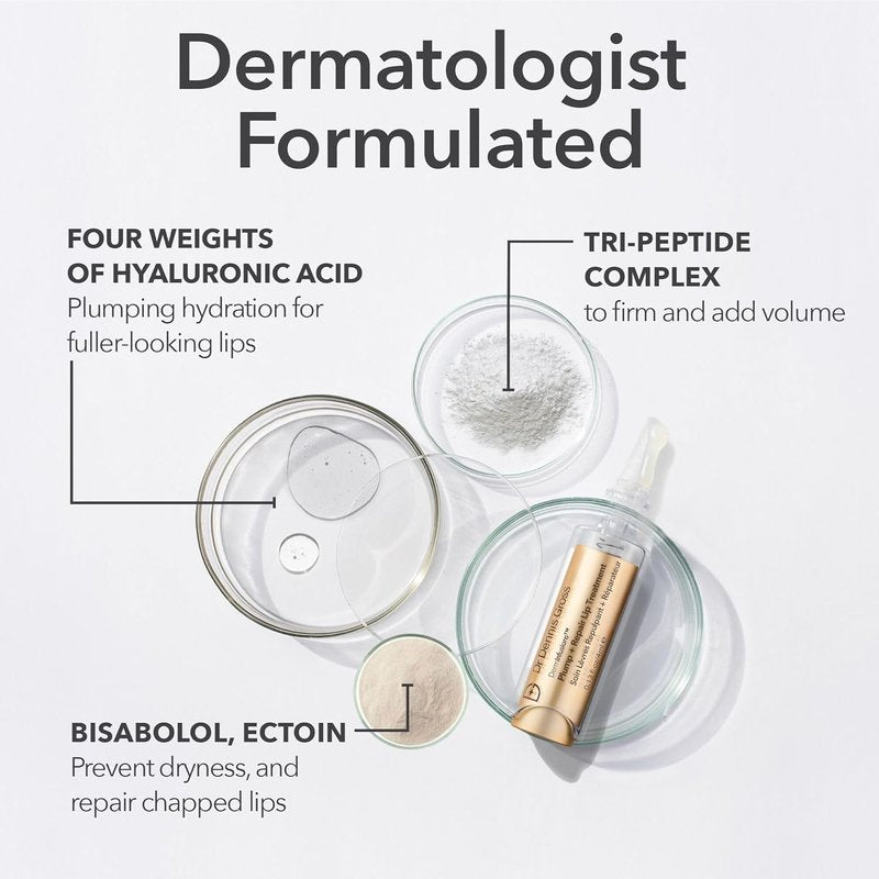 Dr Dennis Gross Plump + Repair Tinted Lip Treatment - Hyaluronic Acid & Peptides for Moisture Barrier | Clear, 4 mL