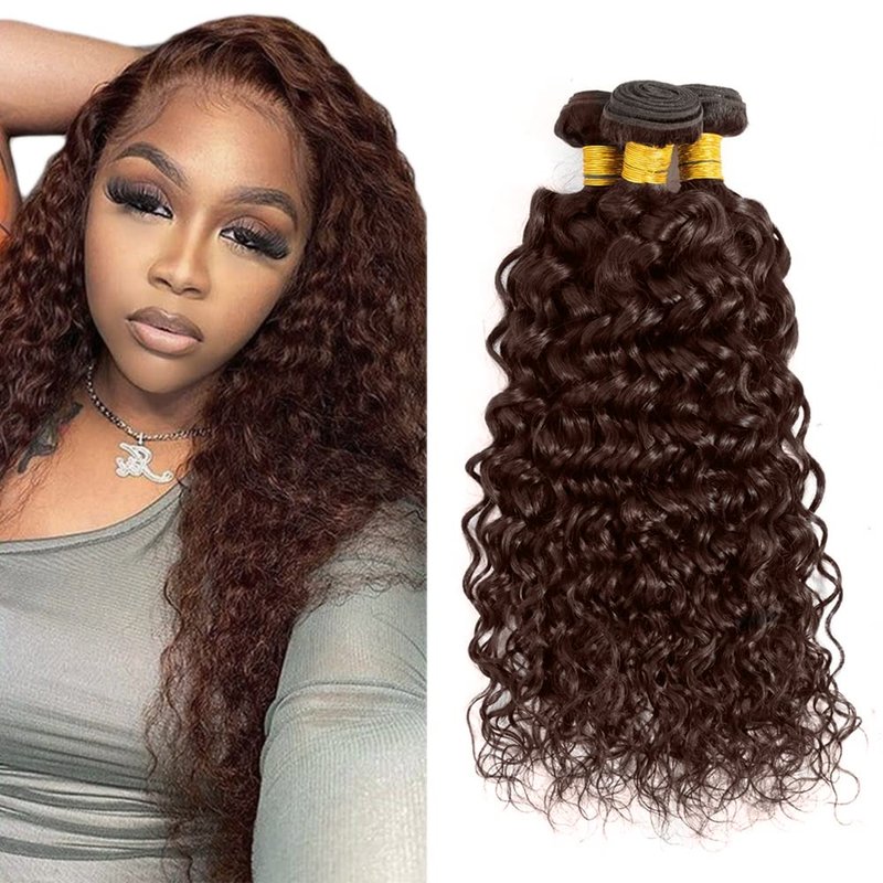 #4 Chocolate Human Hair Bundles Water Wave Bundles 16 16 16 Inch Brown Unprocessed Brazilian Virgin Hair 3 Bundle 50 Gram Per Bundle Deals Quick Weave Hair Extensions