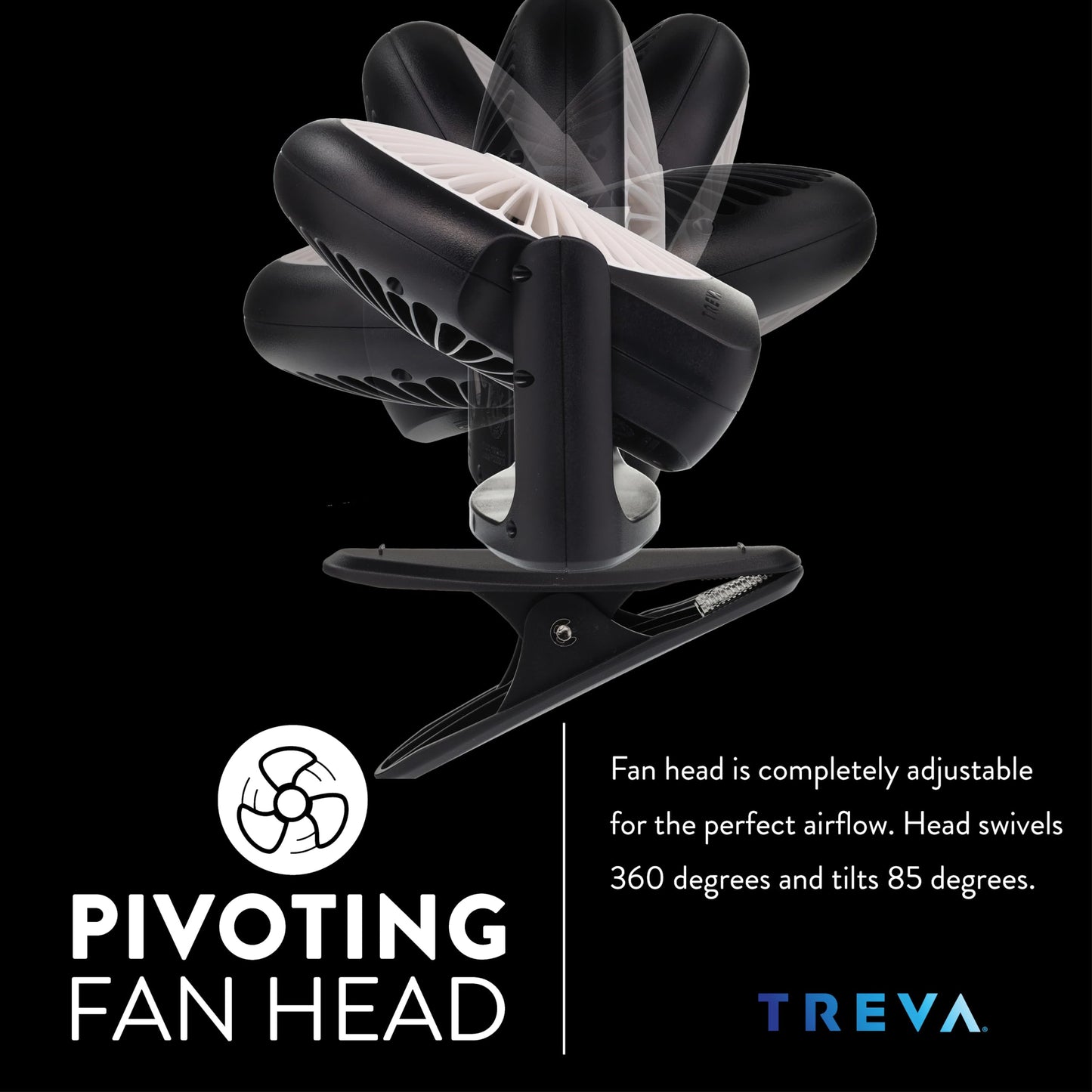 Treva 5 Inch Rechargeable Powered Clip Fan 3 Speed Slim and Portable Indoor and Outdoor Cooling Multi-Directional