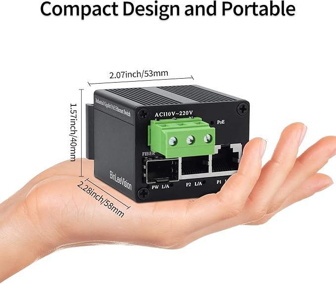 BinLeeVision Ultra-Compact 3 Port Gigabit PoE+ Switch, Fits in Junction Box, 2x30W 802.3at + SFP Fiber Uplink, AC 85V-250V Direct (No Adapter), Plug-and-Play for IP Camera, Wall/Desktop Mount
