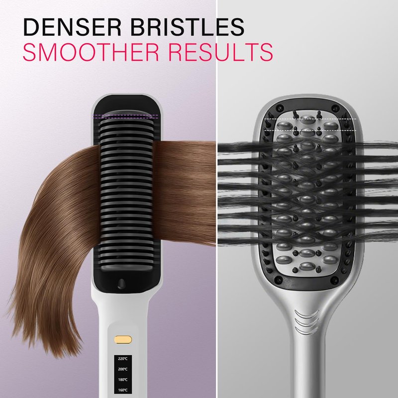 Hair Straightener Brush, Hair Straightening Iron with Built-in Comb, 4 Temp Settings & LED Display & Anti-Scald & Auto-Off Safety, Perfect for Fine, Soft Hair