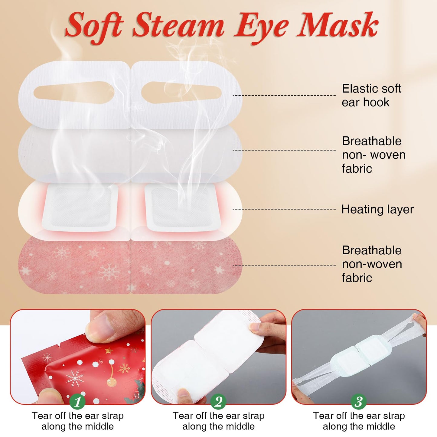 Demissle 96 Pack Christmas Steam Eye Masks Bulk for Dry Eyes Disposable Eyes Masks Cover Self Heating Red and Green Moist Heat Eyemasks Holiday Warm Eye Compress Gift for Women Home Office Travel