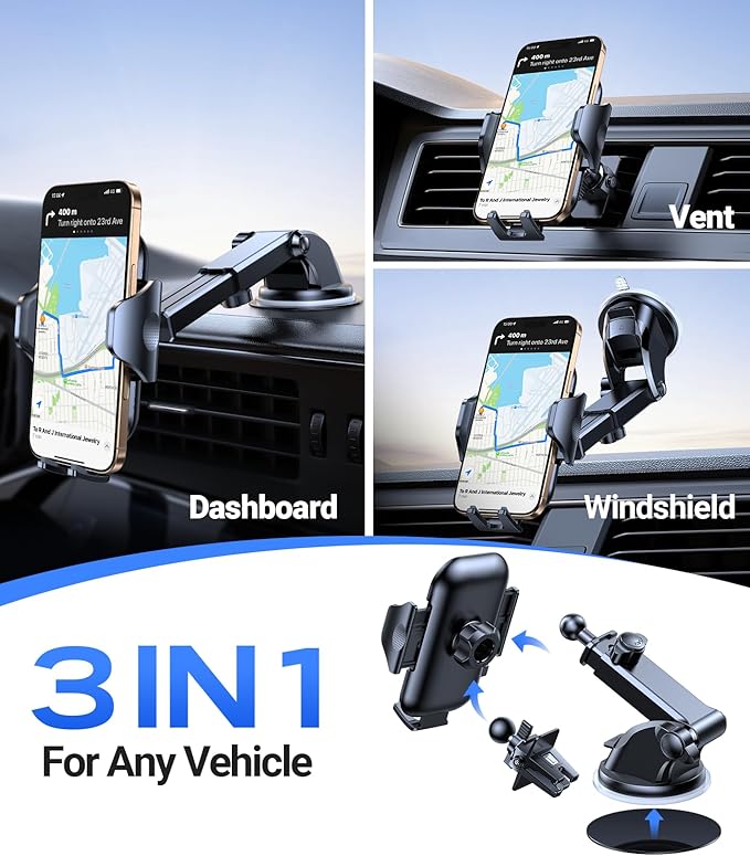 VICSEED 2026 Ultimate Sturdy Car Phone Holder [Upgraded 95+LBS Strongest Suction] Universal Long Arm Cellphone Mount for Car Dashboard Windshield Vent Truck Boat for iPhone 17 16 Pro Max & Android