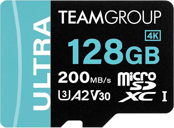 TEAMGROUP A2 Ultra Card 128GB MicroSDXC UHS-I U3 A2 V30, R/W up to 200/80MB/s for Nintendo-Switch1, Steam Deck, Gaming Devices, Tablets, Smartphones, 4K Shooting, with Adapter TULMSDX128GIA2V3022503