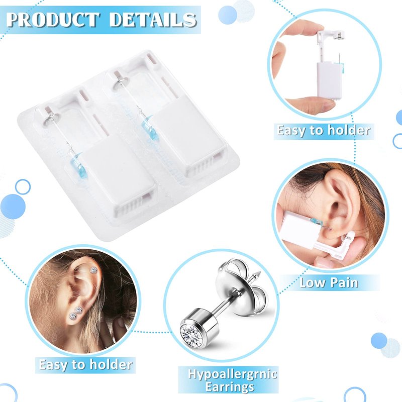 Chumia 24 Pieces Self Ear Piercing Tool Disposable Kit Household Ear Piercing Tools Safety Portable Nose Tools with 24 Pieces Crystal Earring Studs(Silver Earring)