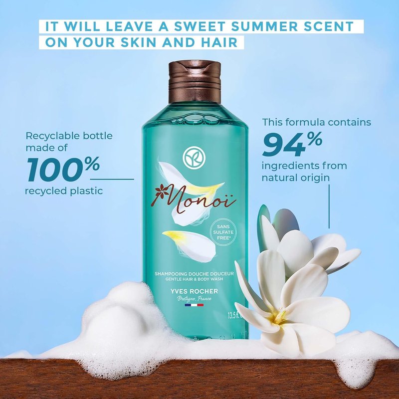 Yves Rocher Monoï Hair and Body Wash - 2 in 1 Gentle Cleanser | 13.5 fl oz