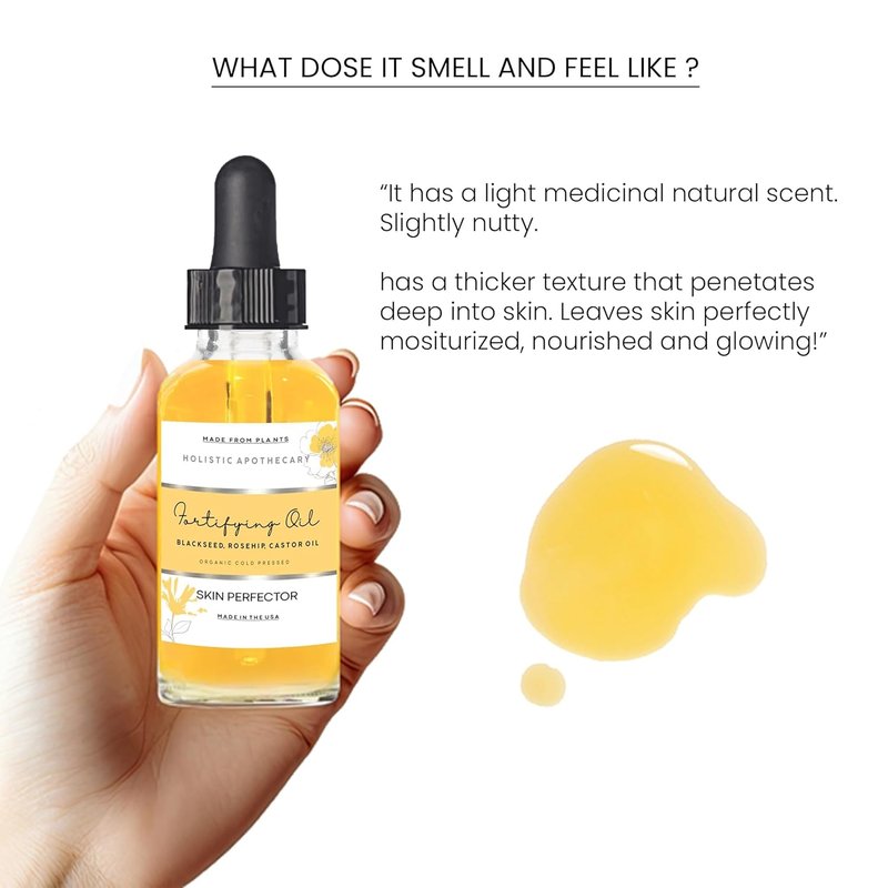 Organic Cold Pressed Face Oil - Black Seed, Rosehip & Castor Oil | Anti-Aging Hydrating Serum for Dry Skin (2 FL OZ)