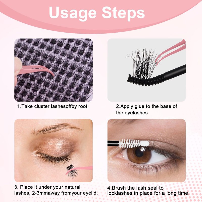 Fenshine Cluster Lashes Individual Lashes Wide Stem C/D Curl 9-15mm Length DIY Eyelash Extension Individual Soft False Lashes for Personal Use at Home (144pcs Mix 9-15MM, Eyelash Extension Kit)