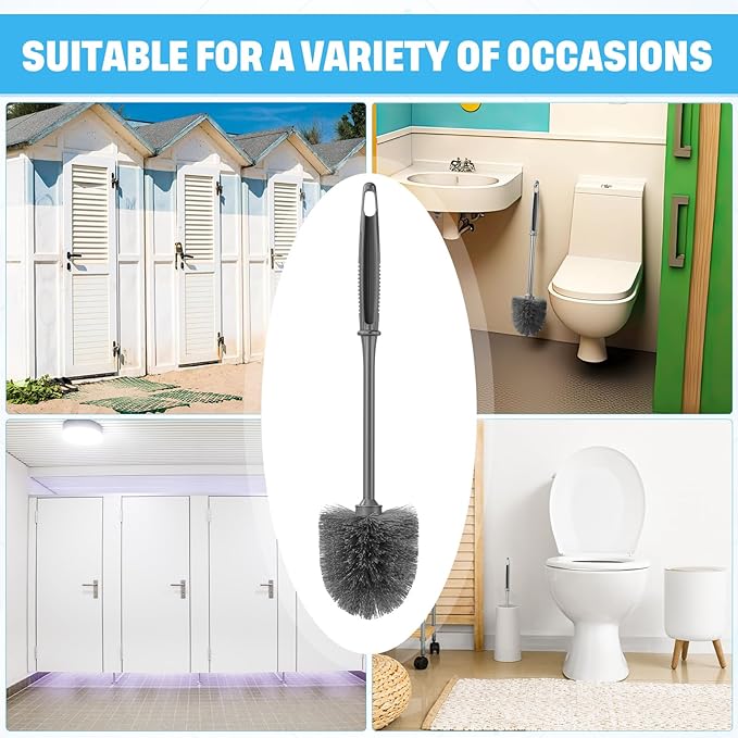 24 Pack Toilet Brush Bulk, Commercial Heavy Duty Professional Toilet Bowl Cleaning Brush for Bathroom, Restroom Maintenance Cleaning Supplies (14 Inch,Grey)