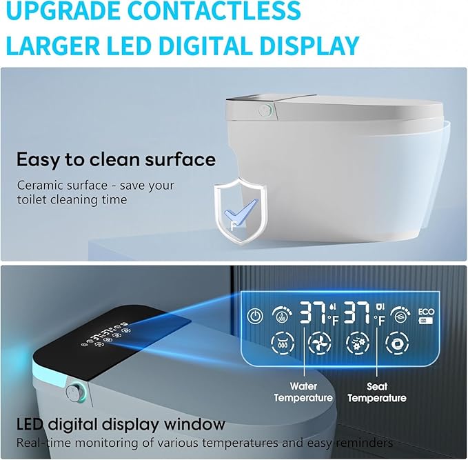 Smart Toilet with Bidet Built In with Warm Water Sprayer and Dryer, Foot Sensor Operation,Heated Seat toilet with LED Display for Bathroom,One Piece Bidet Toilet with Auto Dual Flush