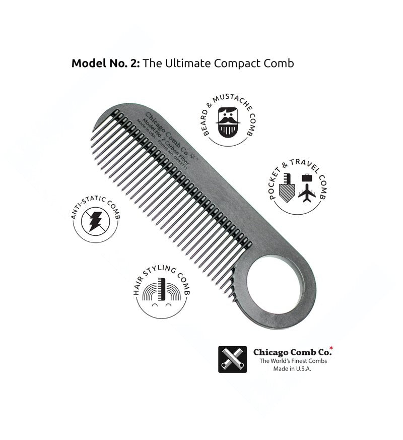Chicago Comb No. 2 Carbon Fiber + Tan Horween leather sheath, Made in USA