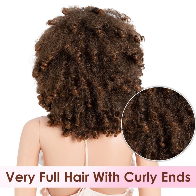 3-in-1 Magic Drawstring Half Wig - 14" Short Afro-Textured Synthetic Hair | Dark Brown, No Glue, No Sew, Ponytail & Bun Styler