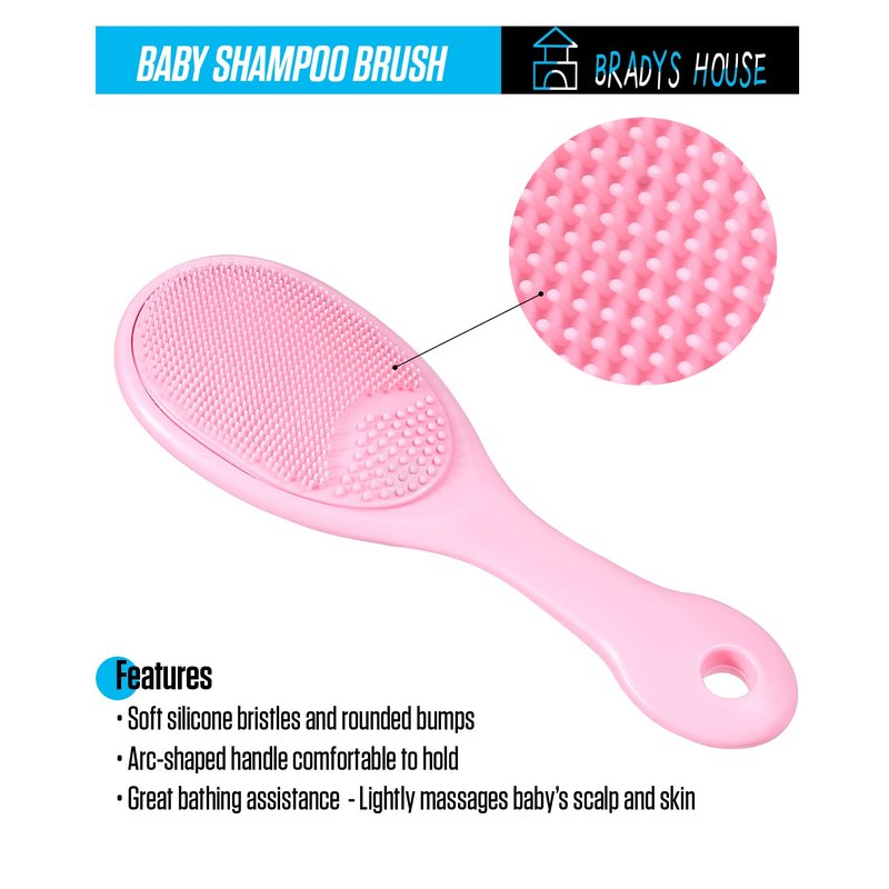 BRADYS HOUSE - 3 Piece Baby Hair Brush and Comb Set for Newborns and Toddlers (Pink)