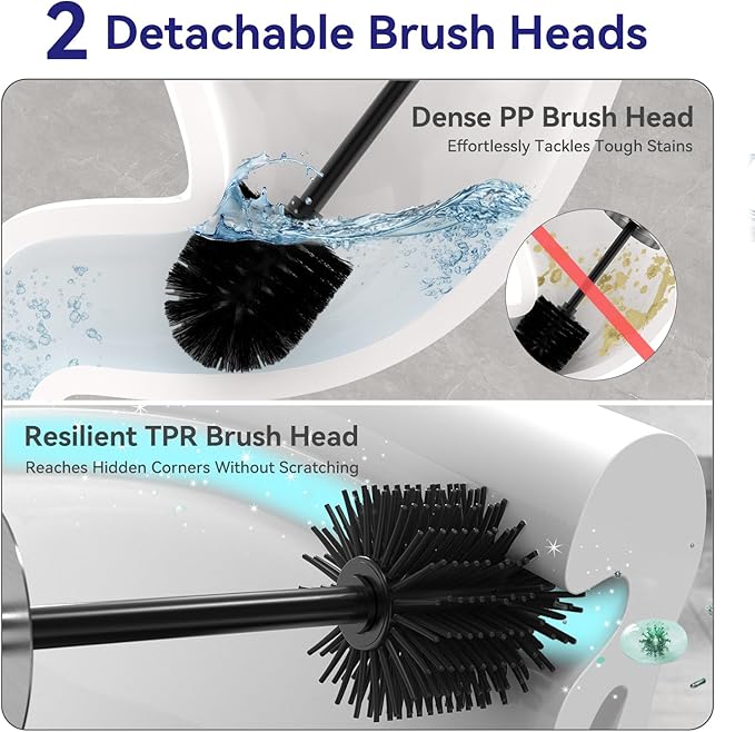 DOWRY Stainless Steel Freestanding Toilet Bowl Brush and Holder with Long Handle for Bathroom Storage Organization,Sturdy Deep Cleaning Toilet Bowl Cleaner Brush,Nickel Brushed SS304-3