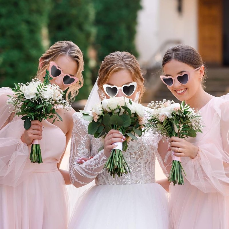 Bridesmaid Scrunchies Set - 12 Hair Claw Clips & Heart Sunglasses | Wedding & Bachelorette Party Favors (Champagne)