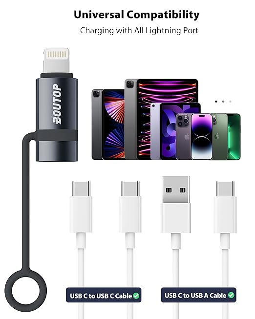 BOUTOP [MFi Certified] USB C to Lightning Adapter, Type C to Lightning Adapter Support 36W PD Fast Charging Compatible with iPhone iPad Dark Gray -3 Pack