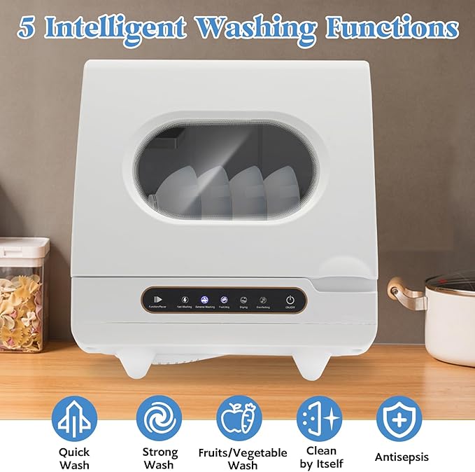 Portable Dishwasher Countertop, Compact Dishwashers with 5 Washing Programs, Mini Dishwasher Countertop with Hose for Clean Dishes, Knives, Forks, 洗碗机