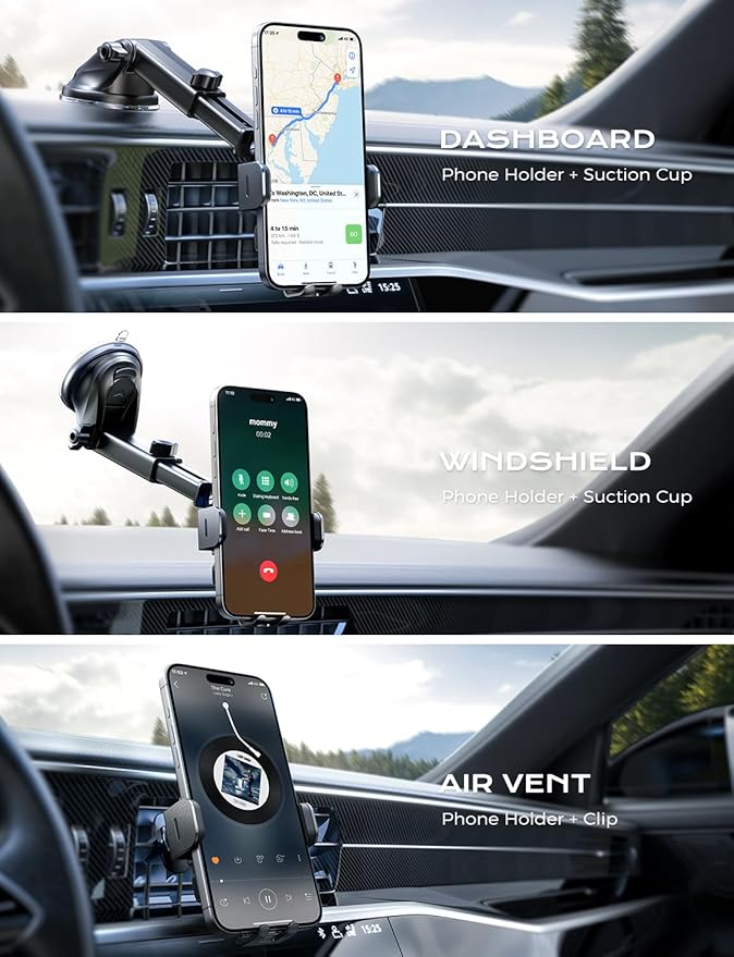CHGeek Wireless Car Charger, 15W Fast Charging Auto Clamping Phone Holders for Your Car Phone Mount fit for iPhone 17 16 15 14 13 12 Pro Max 11 XR XS, for Samsung Galaxy S25 Ultra S24 S23, Black