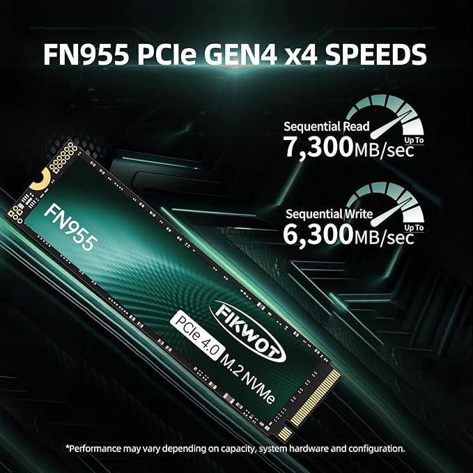 Fikwot FN955 1TB NVMe SSD M.2 2280 PCIe Gen4x4, Up to 7300MB/s, 3D NAND TLC Flash Internal Solid State Drive, Configure SLC Cache, Storage and Memory Expansion for PS5 Laptop Desktop