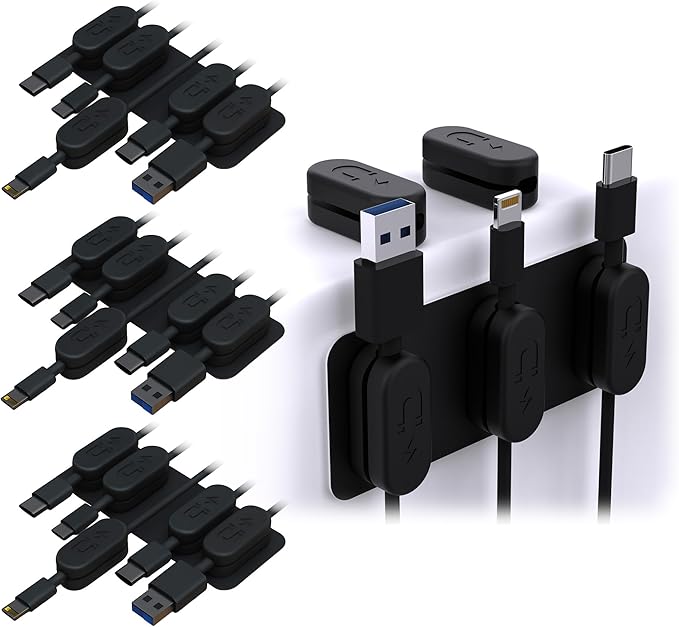 CHARGEWORX Magnetic Cable Clips 20-Pack – Adhesive Cord Organizer for Desk, Wall, Nightstand & Car – Magnetic Cable Holder for USB-C, Lightning, HDMI & Charging Cables – Cable Management Clips