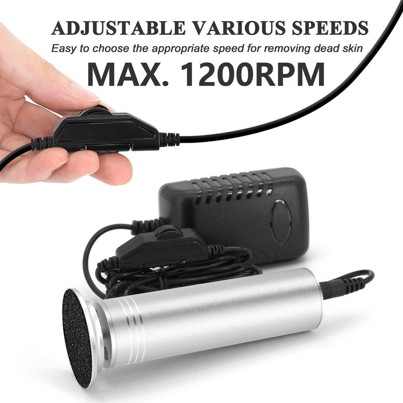 Upgraded Electric Callus Remover for Feet 1200rpm, Adjustable Speed Professional Electric Foot File Pedicure Foot Sander with 60 Replaceable Sandpaper Discs for Heel Dead Skin, Silver