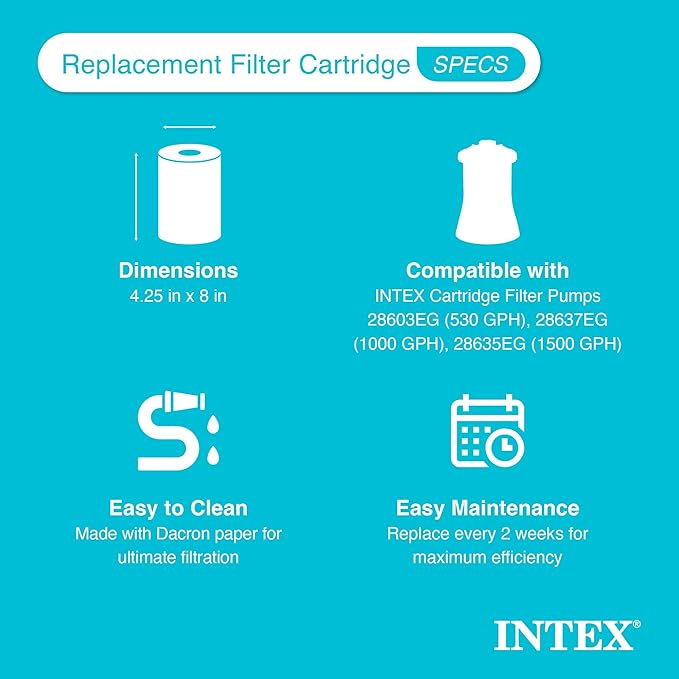 Intex 29000E Type A Pool Filter Cartridge Filter Pumps – Easy-to-Clean – Dacron Paper – Efficient Filtration – Single Pack