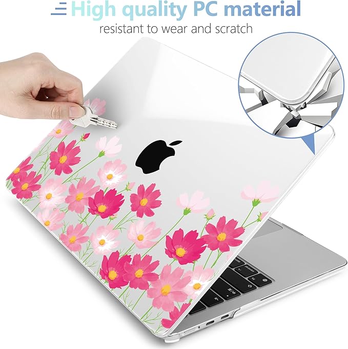 MEEgoodo Case for M5/M4/M3/M2 MacBook Air 13 inch 2026 2025 2024 2022, Fit Model A3449/A3240/A3113/A2681, Case Compatible with MacBook Air 13.6-inch, Bright Pink Flowers
