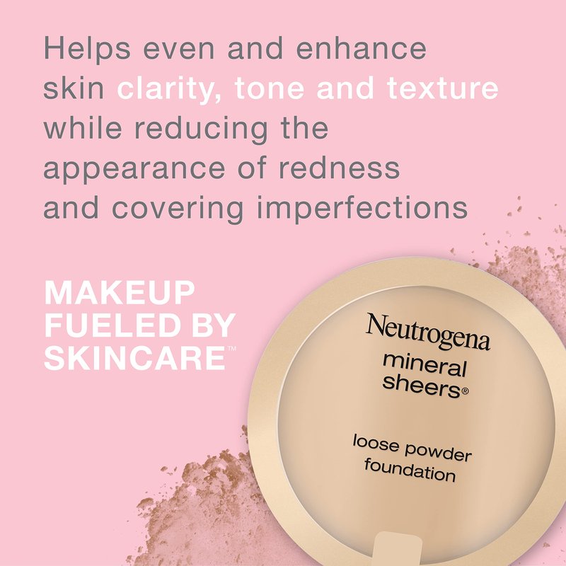 Neutrogena Mineral Sheers Foundation, Loose Powder, Sheer to Medium Coverage | With Vitamins A, C & E | Tone Enhancer | Natural Beige | .19 oz