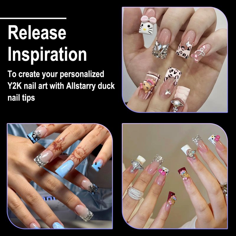 Allstarry Duck Nail Tips, 288pcs Short Curved Nail Tips Full Cover 12 Sizes Clear Duck Nails Press on Crystal Ducks Feet False Nails Extension French Soft Gel Fan Tips for Y2K Salon DIY - 22MM