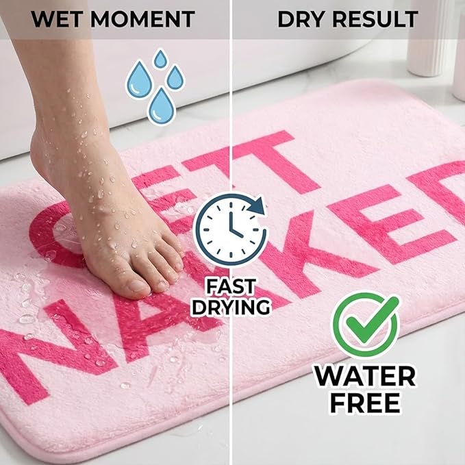 Pink Get Naked Memory Foam Runner Rug 17x47 Inch, Funny Bathroom Rugs, Cute Dorm, Apartment Decor, Soft Non Slip Absorbent Mats for Shower, Vanity