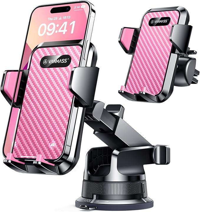 VANMASS Phone Holders for Your Car [Super Suction Cup] Cell Phone Mount Car Dashboard Windshield Vent Desk Fit for iPhone 17 Pro Max 16 15 14 Universal Handsfree Automobile Vehicle Cradle,Pink