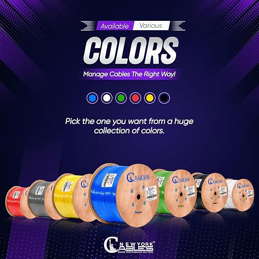 Newyork Cables | Cat6a Plenum Ethernet Cable 1000ft Certified 100% Solid Pure Copper 23 AWG, 10Gbps, 750MHz, PoE++ (4PPoE, up to 90 W) | High-Performance Cat 6a Cable for High Speed Networking