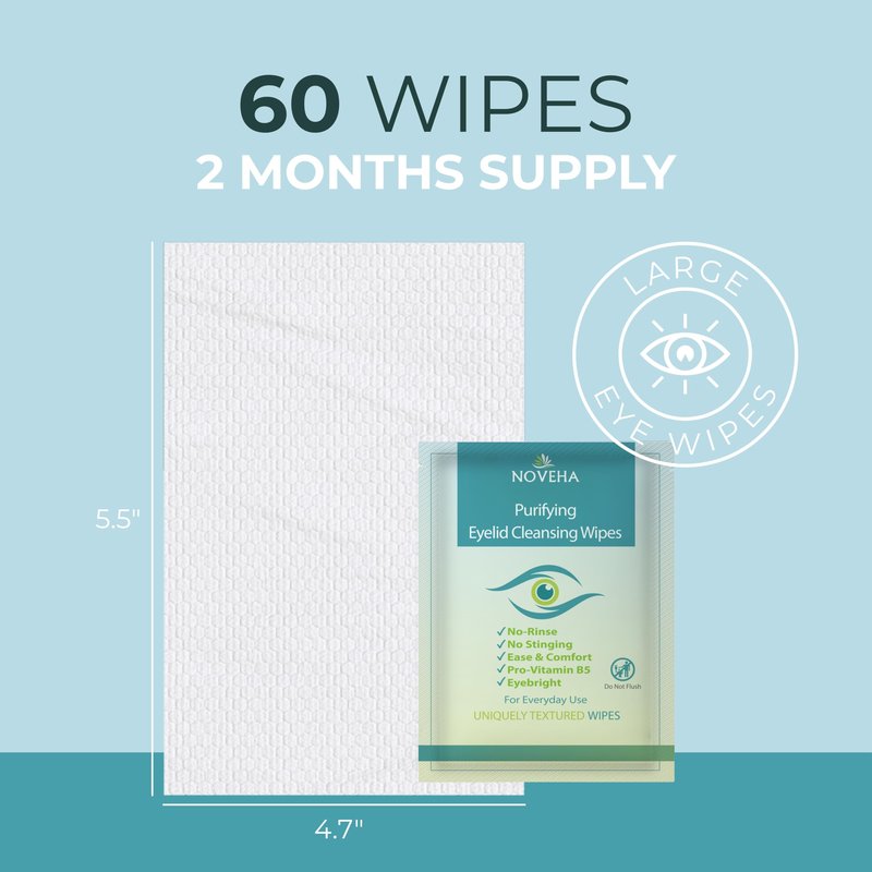 NOVEHA 120PCs Eyelid & Lash Wipes | For Itchy, Dry Eyes, Styes & Blepharitis | Gentle Refreshing Eye Scrub Cleansing Wipes, Hypoallergenic & Soothing For Sensitive Eyes | Vegan Face Moisturizer