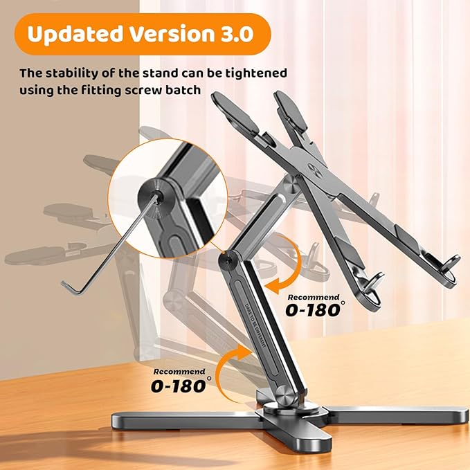 Moallia N86 360 Rotating Laptop Stand, Adjustable Height & Angle, Ergonomic Metal Riser for Desk Collaborative Work, Fully Foldable for Easy Storage, Fits All MacBook & Laptops up to 16 inches, Grey