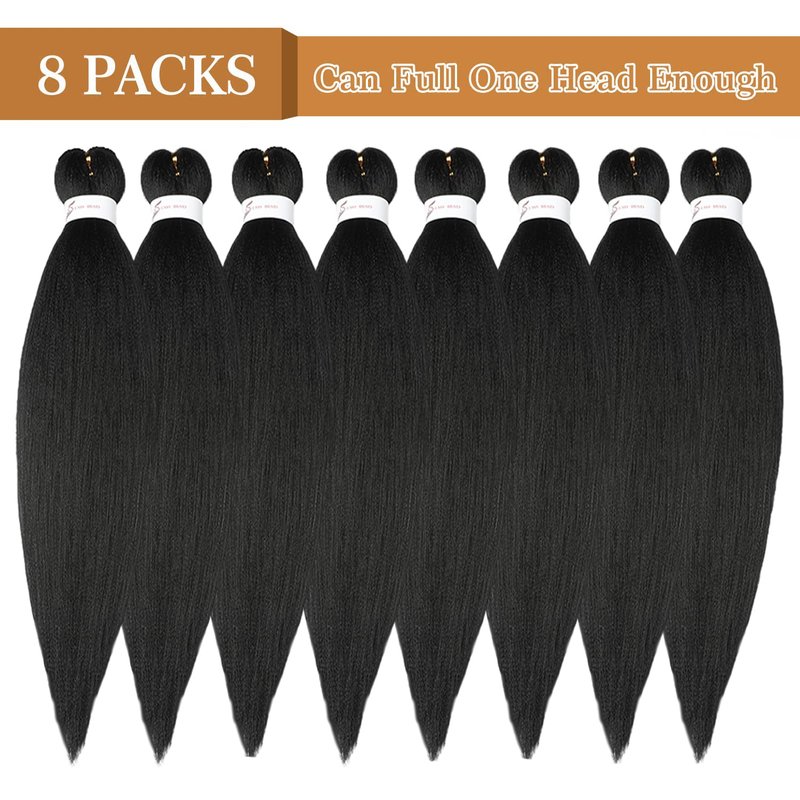 Braiding Hair Pre Stretched 24 inch 8 Packs Natural Black Easy Braid Synthetic Professional Soft Yaki Texture,No Itch, Hot Water Setting Hair Extensions for Braids (24in,1B#)