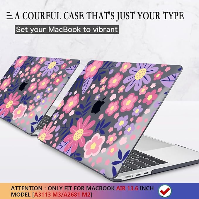 CISSOOK for MacBook Air 13 inch M5 M4 M3 M2 Case 2026 2025 2024 2023 2022, Hard Shell Case Keyboard Skin Screen Protector for MacBook Air 13.6 A3449 A3240 A3113 A2681, Stylized Flowers