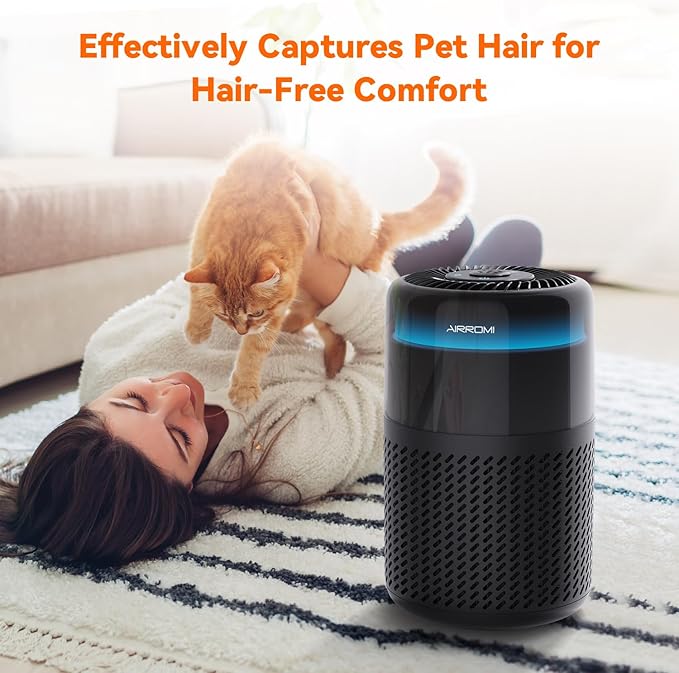 AIRROMI HEPA Air Purifier for Bedroom&Home,Pet Air Purifier for Home Pets,Removes Pet Odor,Cat Litter Smell,Dust,Smoke&Allergies,Quiet Room Air Purifier with Scents,360°Air Cleaner,A2005 Black