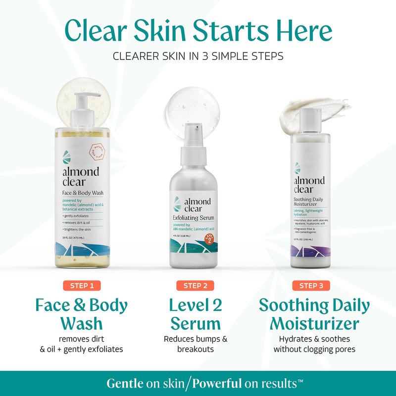 Almond Clear Mandelic Acid Level 2 Serum – Extra Strength Treatment for Body Acne, Folliculitis, and Ingrown Hairs – Buttocks Clearing Dark Spot Remover – 1 Fl Oz
