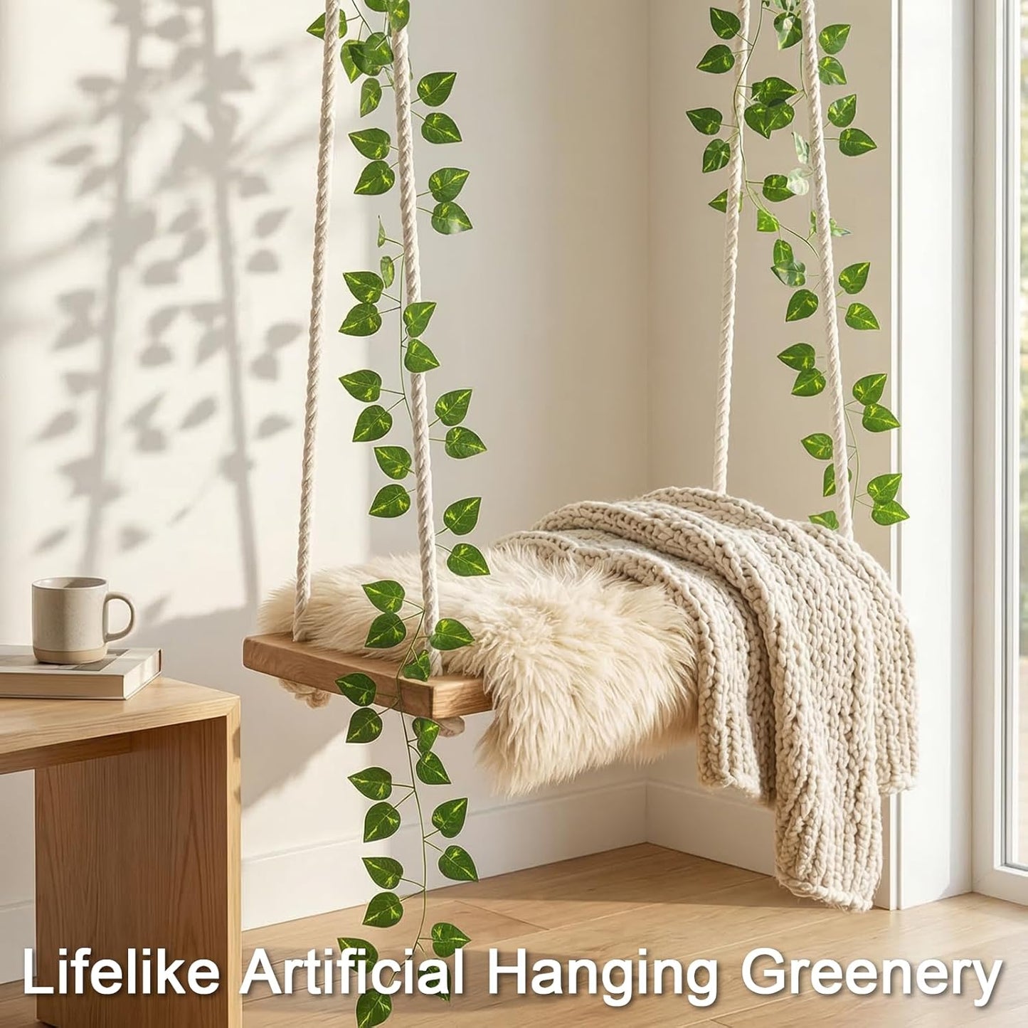 Suddus Artificial Pothos Leaves - 33 Feet Faux Greenery Hanging Garland for Home & Garden Decor